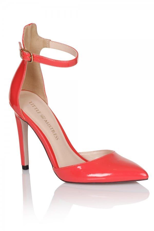 Coral Pointed Ankle Strap Court Shoes size: F