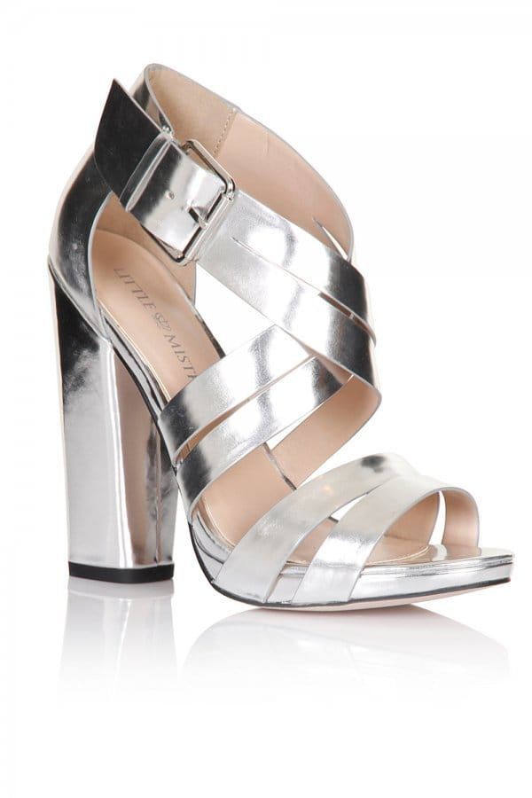 Silver Square Heel Strap Shoes size: Footwear