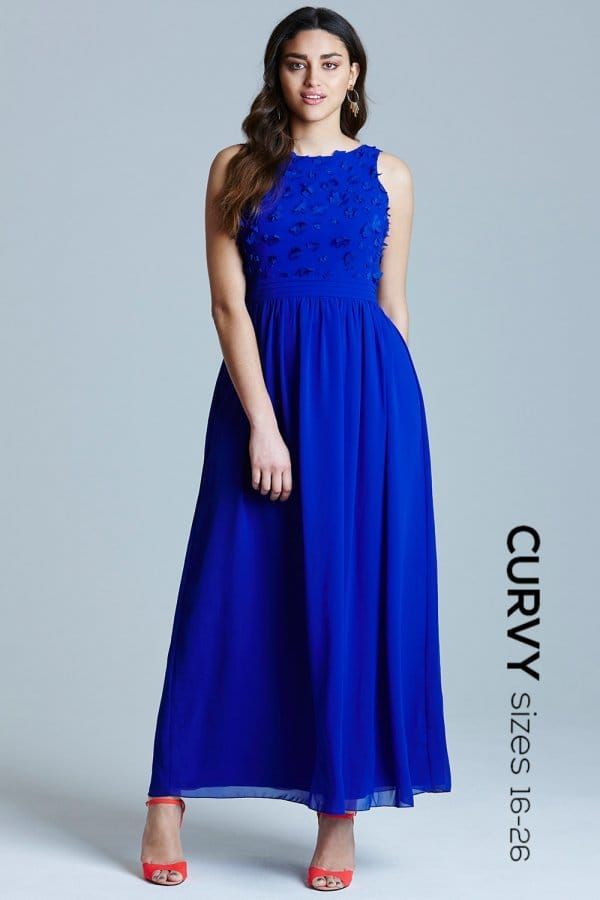 Blue Applique Maxi Dress size: 16 UK, colour: Bl