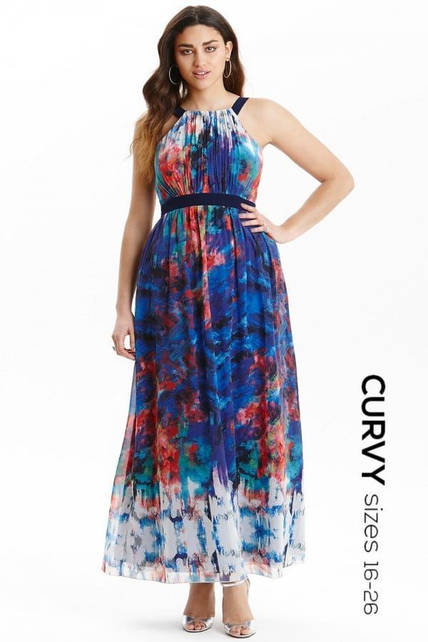 Multi Print Belted Chiffon Maxi Dress size: 16 U