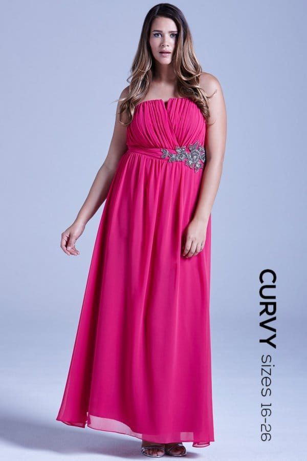 Pink Floral Embellished Bandeau Maxi Dress size: