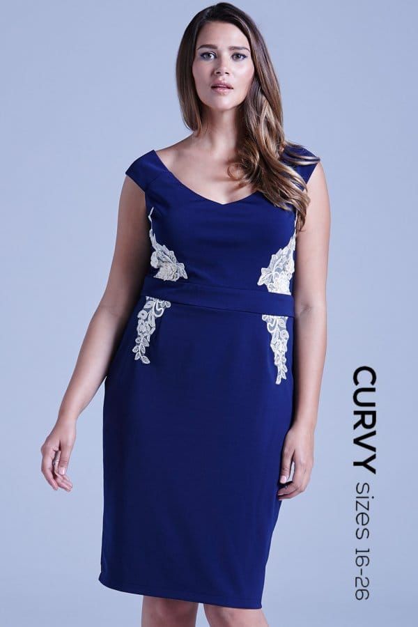 Navy Bardot Floral Side Dress size: 16 UK, colou