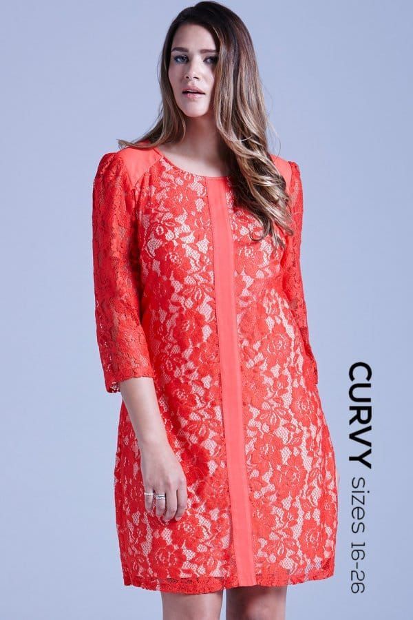 Red Lace Overlay Tunic Dress size: 16 UK, colour