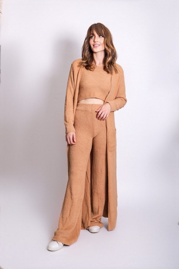 Brown Three Piece Long Cardigan Lounge  Co-Ord size: S/M