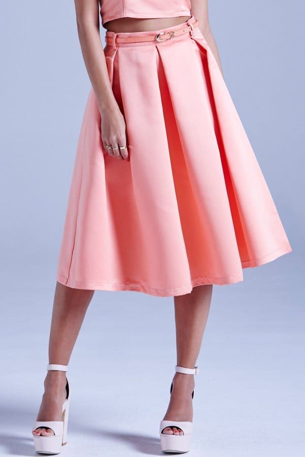 Coral Structured Midi Skirt With Belt size: 10 UK, colou