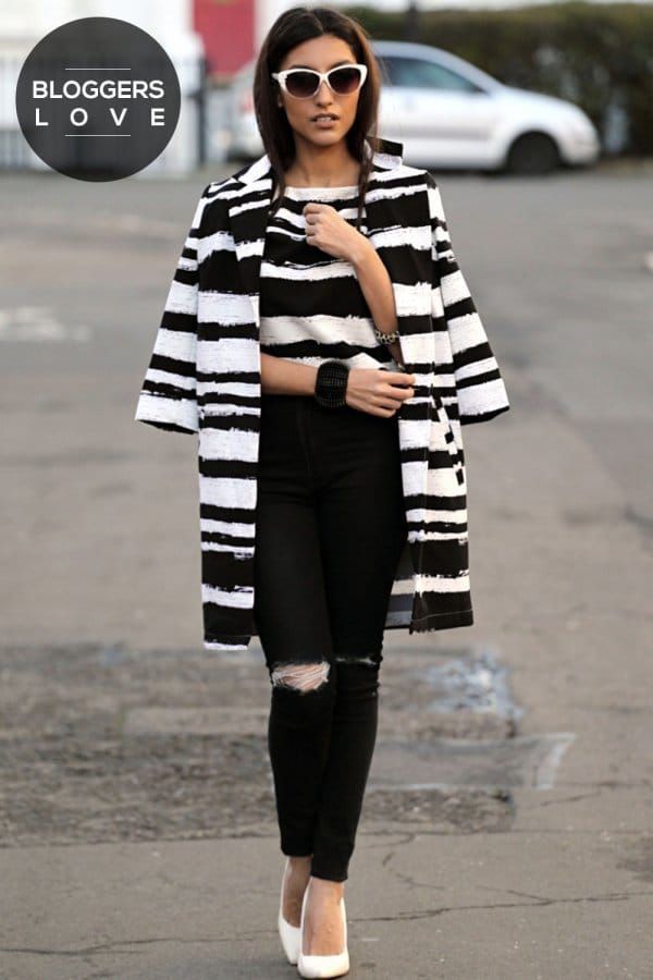 Black and White Striped Paint Stroke Jacket size: 10 UK,