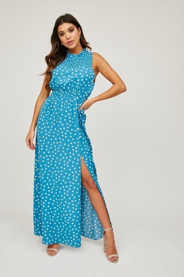 Auden Blue Polka-Dot Maxi Dress size: 10 UK, colour: Lig