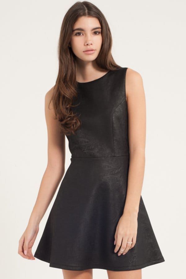 Black Floral Embossed Skater Dress size: 10 UK, colour: