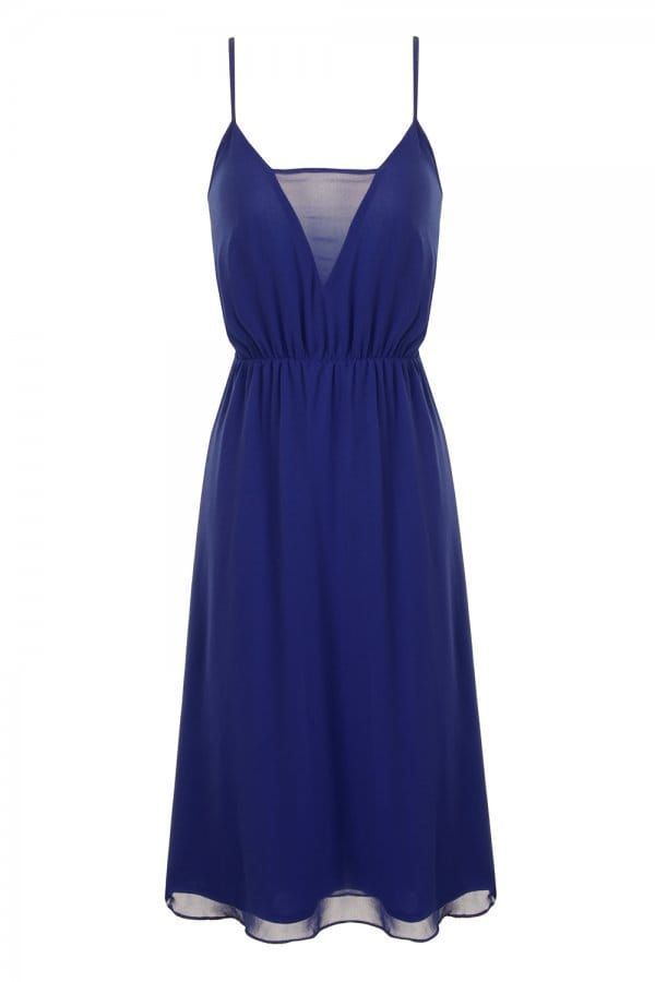 Blue Strappy Mesh Insert Swing Dress size: 10 UK, colour