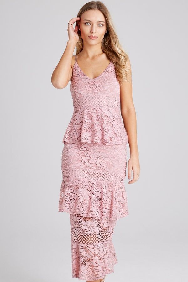 Born Dusty Pink Tiered-Ruffle Midi Dress size: 10 UK, co