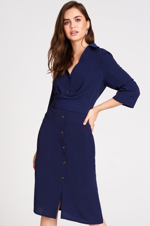 Brielle Navy Button Front Shirt Dress size: 10 UK, colou