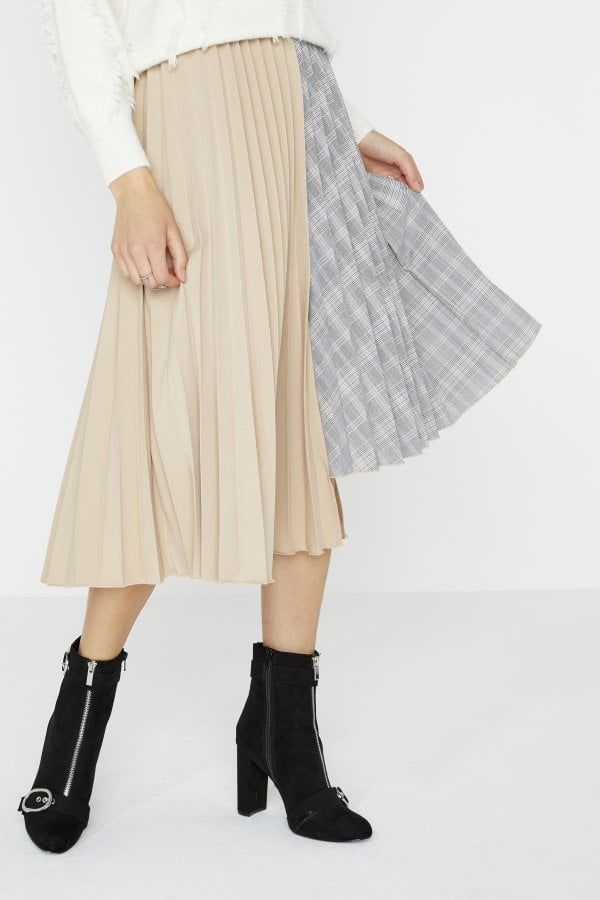 Charity Asymmetric Pleat Skirt In Mixed Check size: 10 U