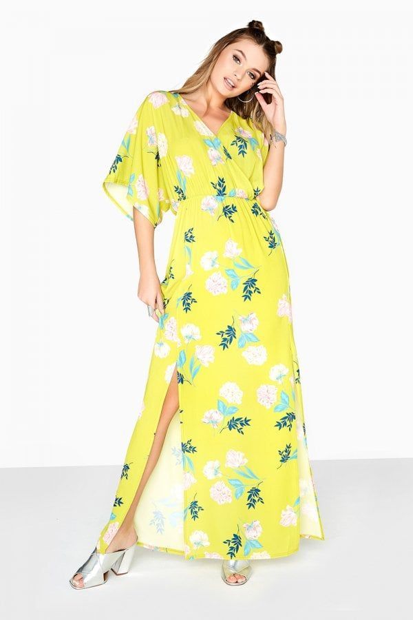 Desperado Floral Mock Wrap Maxi Dress size: 10 UK, colou