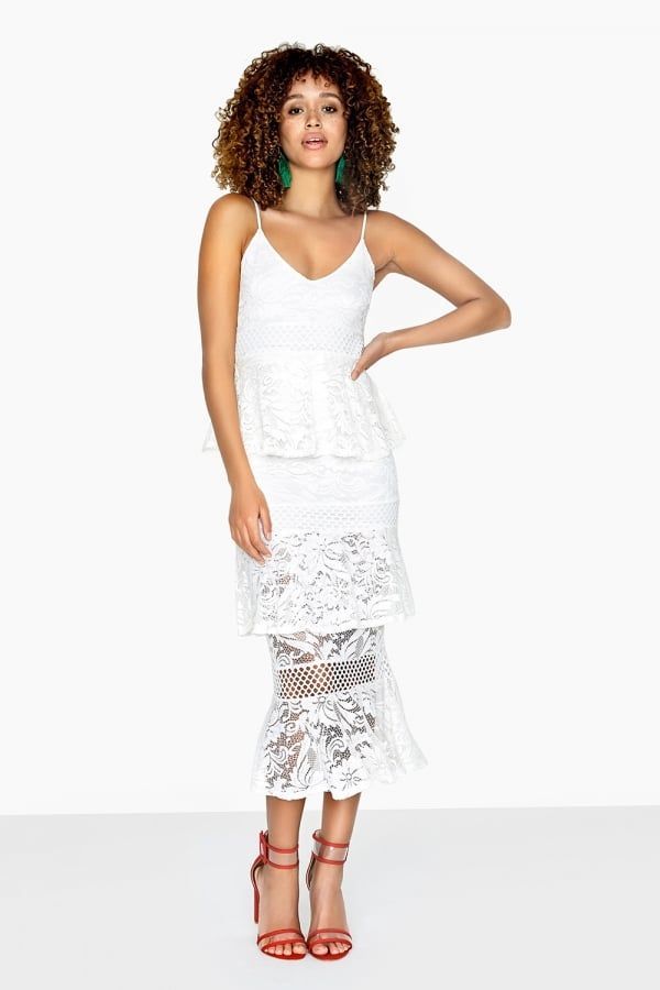 Born Tiered Ruffle Maxi Dress size: 10 UK, colour: White