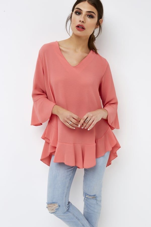 Coral Frill Top size: 10 UK, colour: Coral
