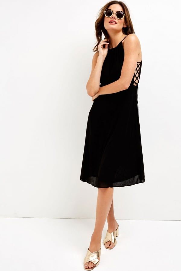 Black Halter Side Tie Dress  size: M/L, colour: Black