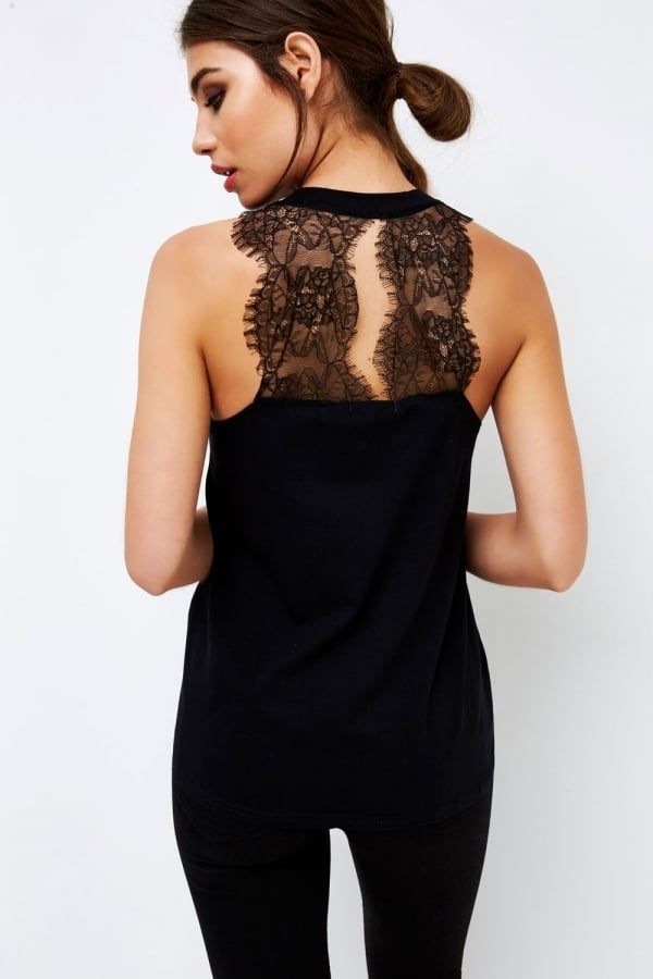 Black Lace Back Vest  size: L, colour: Black