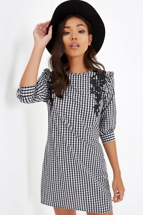 Check Mini Dress  size: 10 UK, colour: Black / White