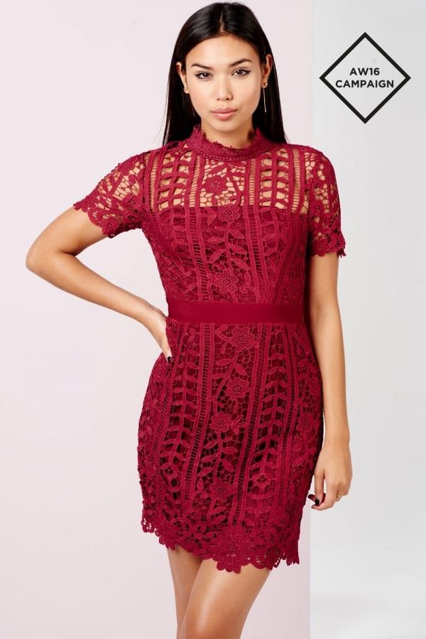 Burgundy Crochet Mini Dress size: 10 UK, colour: Berry