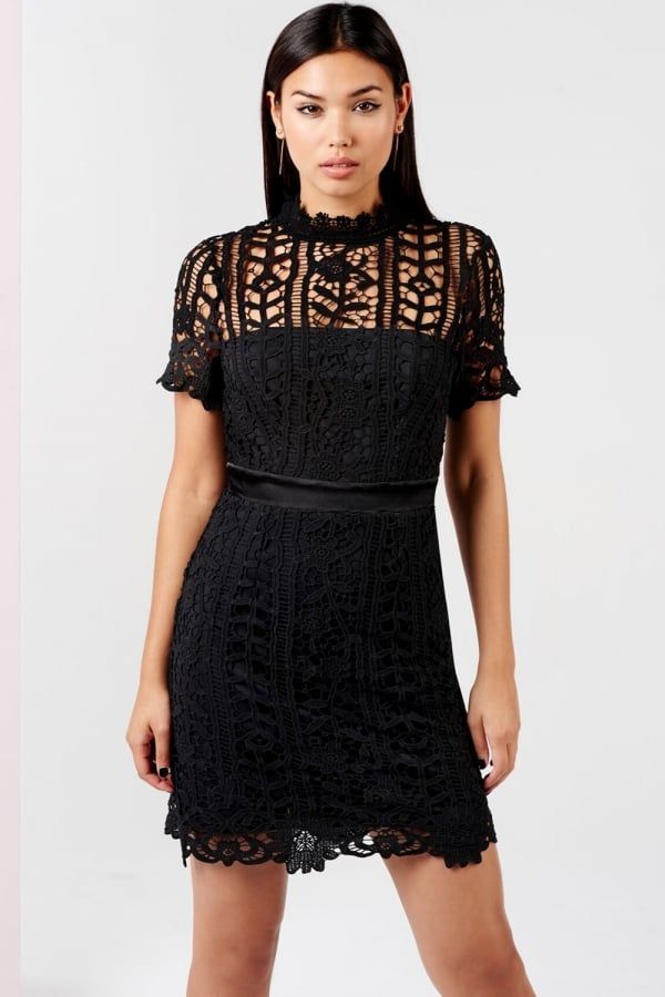 Black Crochet Mini Dress size: 10 UK, colour: Black