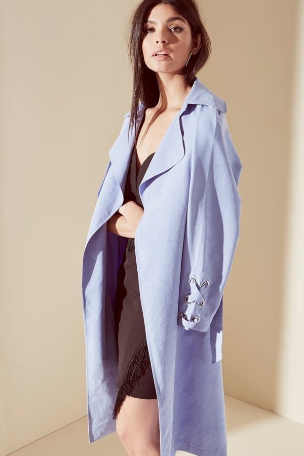 Blue Soft Touch Trench Coat size: 10 UK, colour: Light B