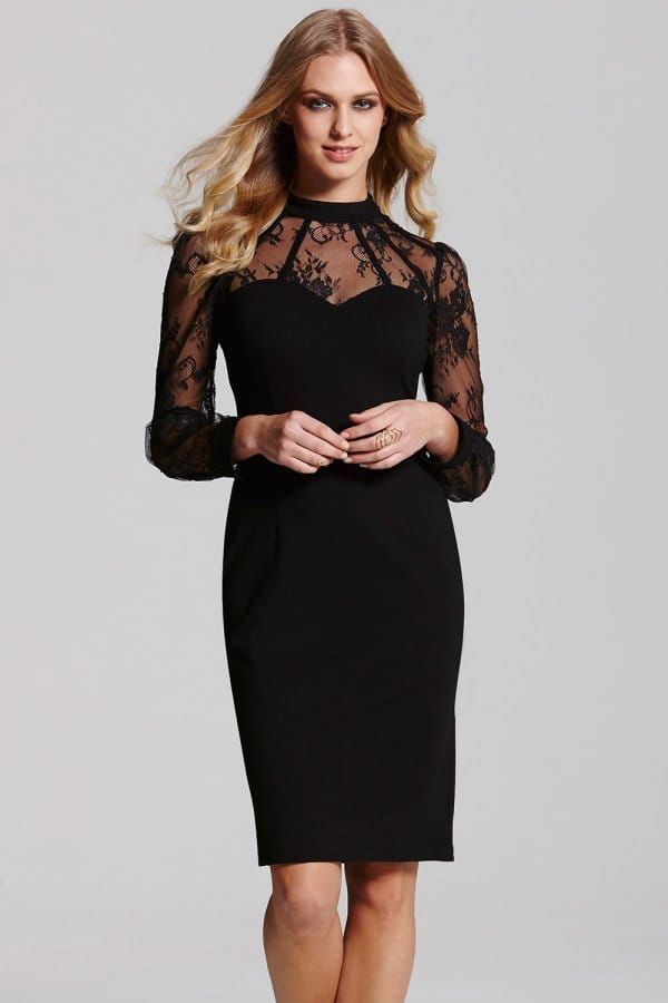 Black Lace Overlay Dress size: 10 UK, colour: Black