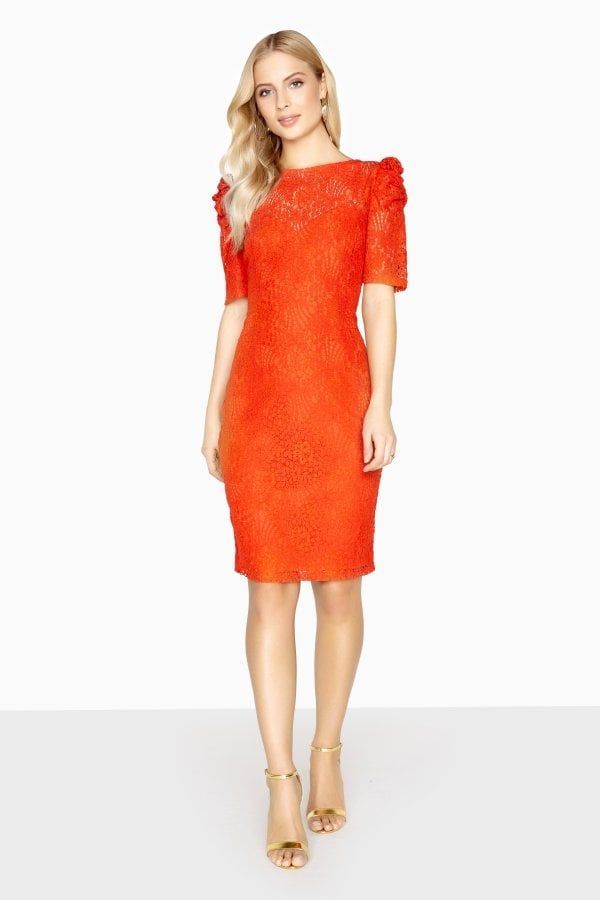 Abbeville Puff Sleeve Lace Dress size: 10 UK, colour: Oran