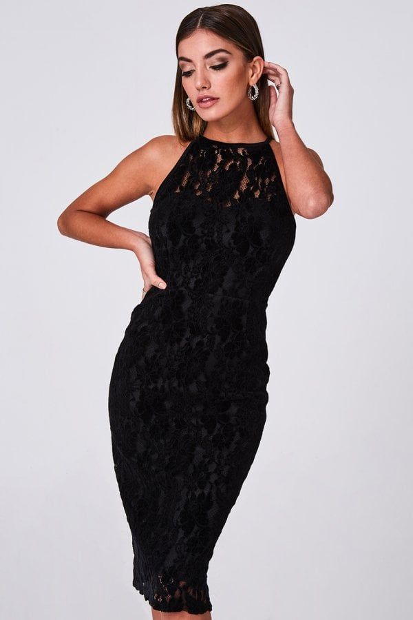 Ceres Black Velvet Lace Bodycon Midi Dress size: 10 UK, co