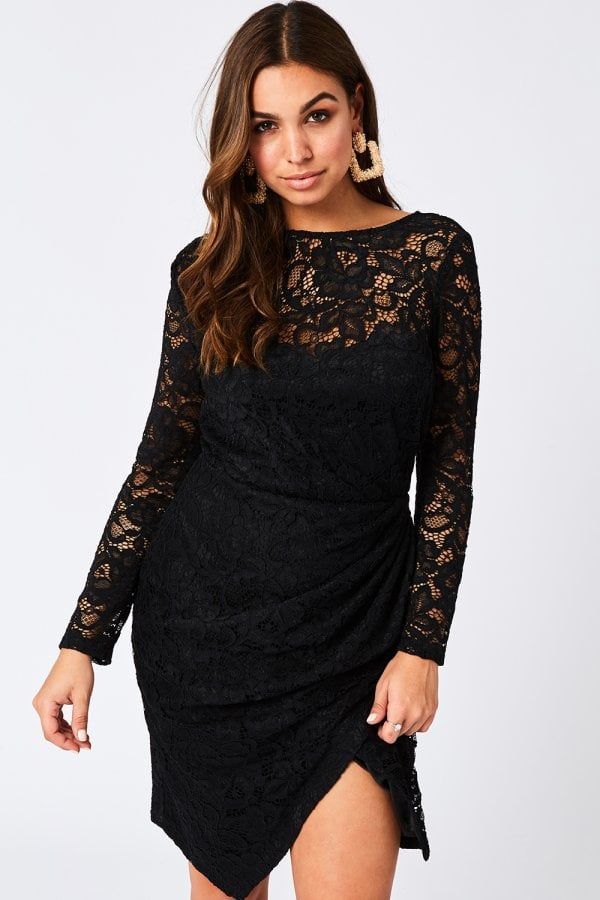 Ama Black Ruched Lace Dress size: 10 UK, colour: Black