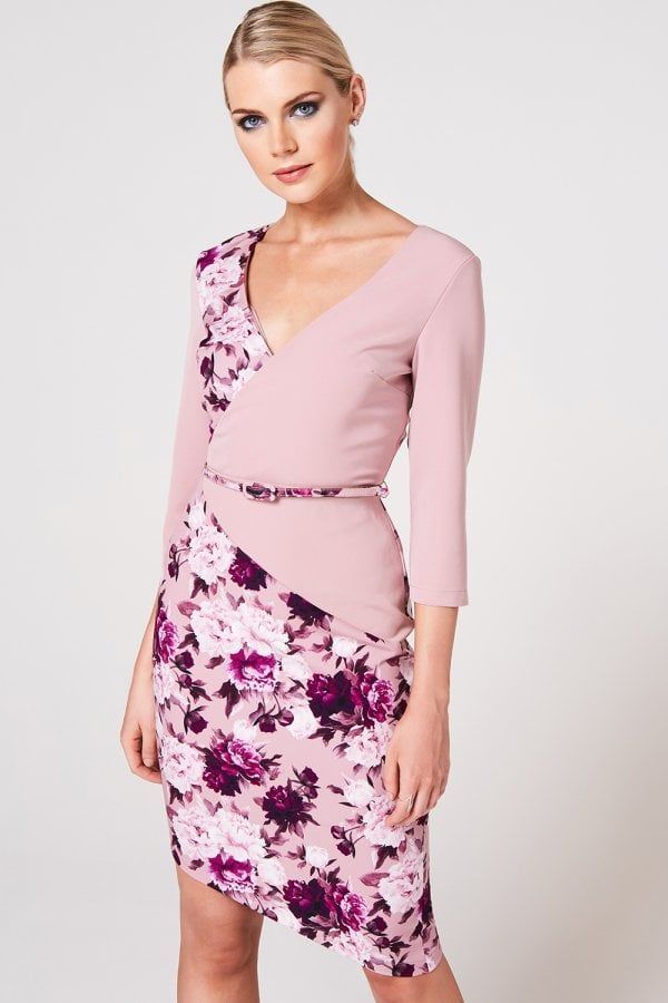 Akita Dusty Blush Floral-Print Belted Dress size: 10 UK, c
