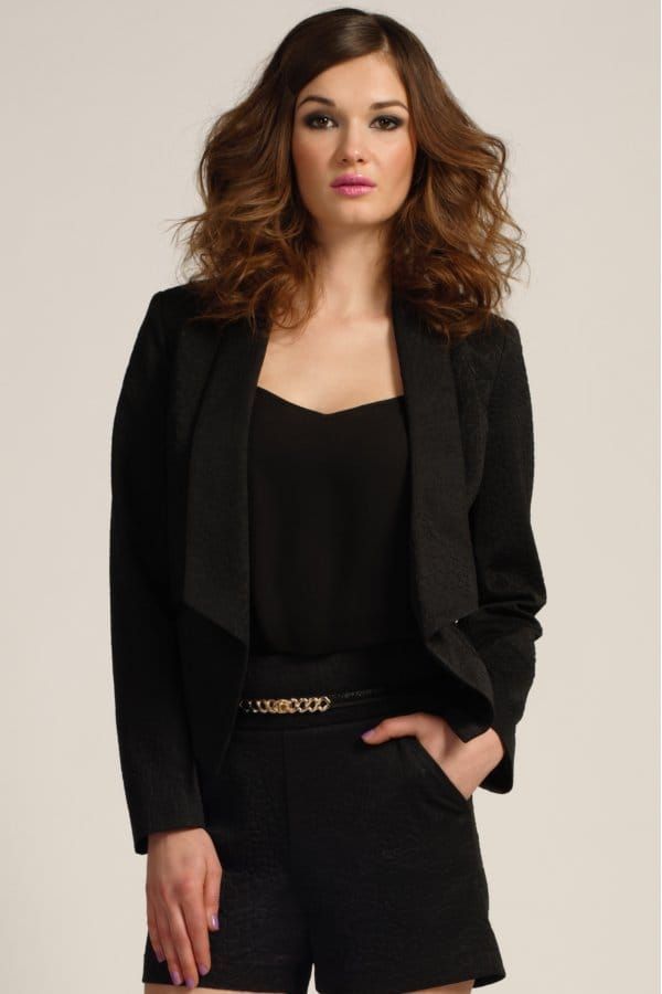 Black Textured Long Sleeve Blazer size: 10 UK, colour: Bla