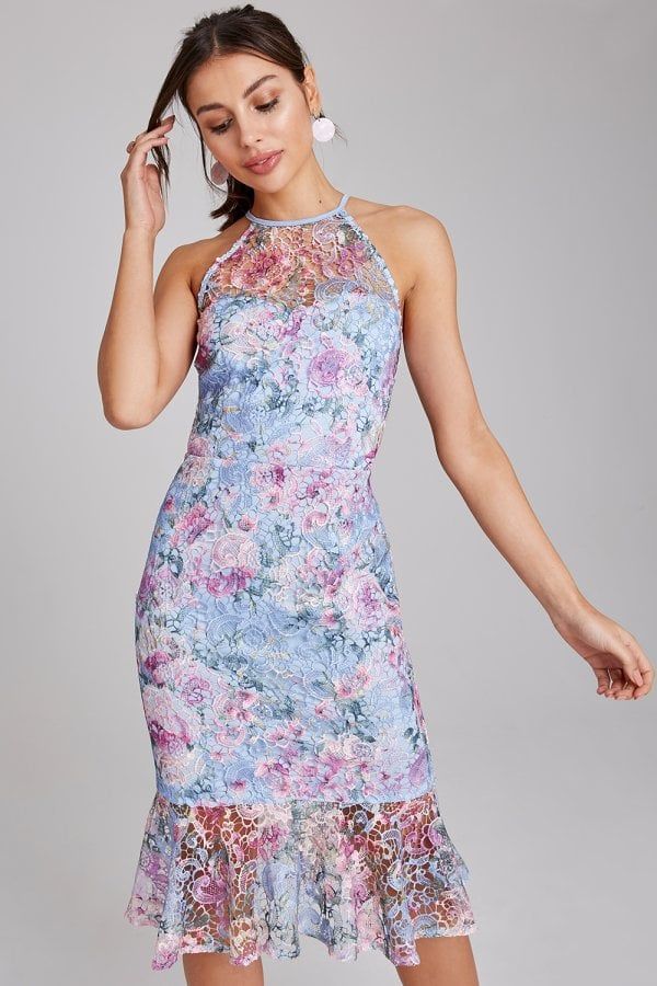 Britten Blue Floral Lace Pephem Dress size: 10 UK, colour: