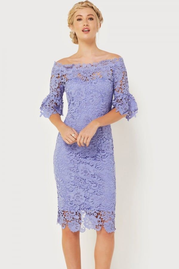 Blue Crochet Bardot Dress size: 10 UK, colour: Blue