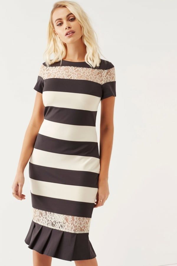 Charcoal And Cream Stripe Dress size: 10 UK, colour: Black