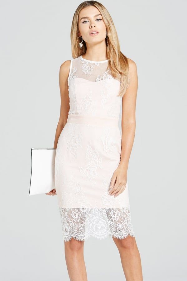 Blush and Cream Lace Overlay Dress size: 10 UK, colour: Cr