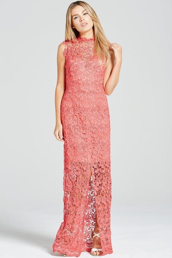 Coral Crochet Split Front Maxi Dress size: 10 UK, colour: