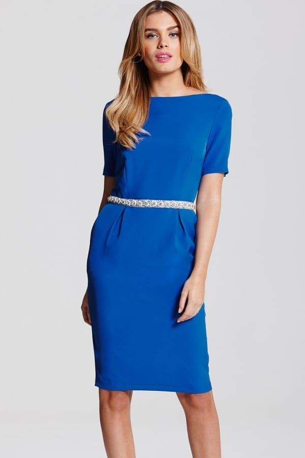 Blue Jewel Waist Dress size: 10 UK, colour: Blue