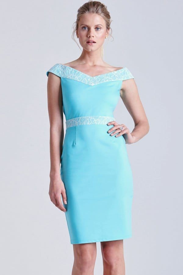 Blue and Cream Floral Waist Dress size: 10 UK, colour: Aqu