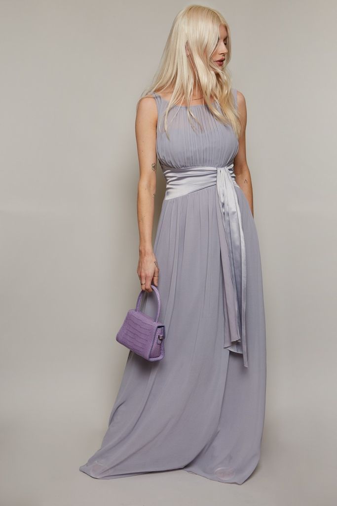 Bridesmaid Satin Maxi Dress size: 10 UK, colour: Lavan