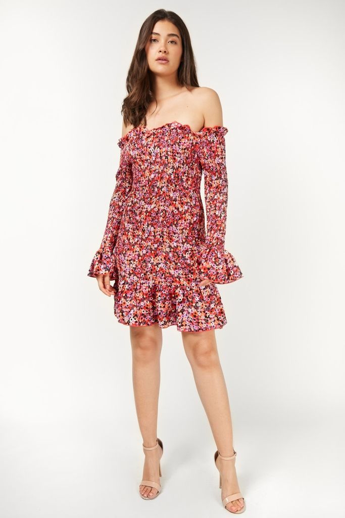 Ditsy Floral Shirred Mini Dress size: 10 UK, colour: P