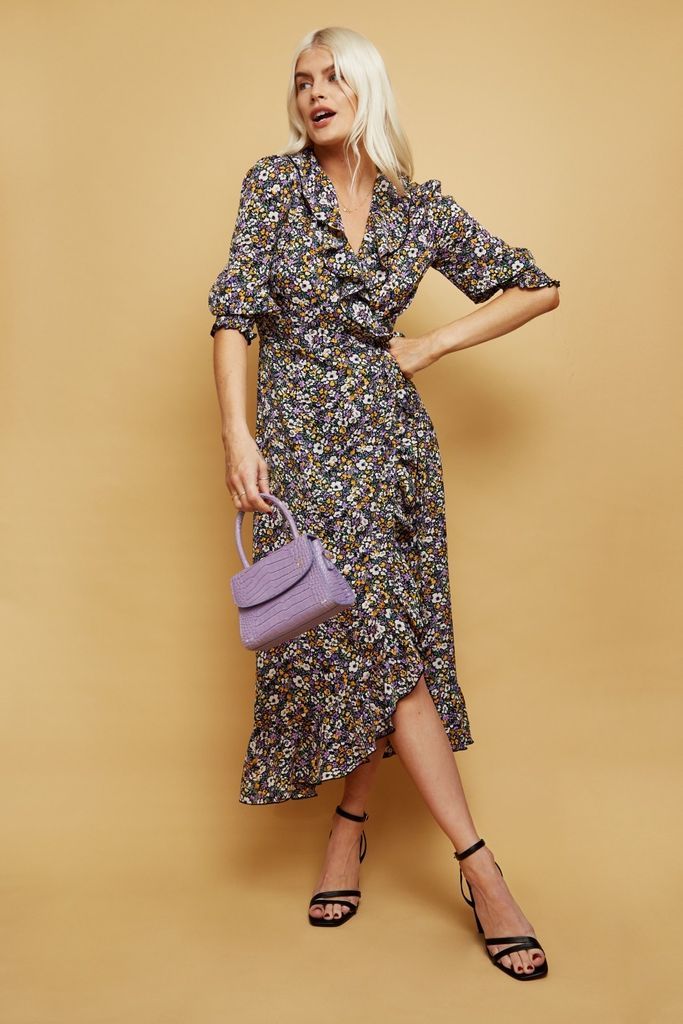 Acapulco Floral-Print Midi Wrap Dress size: 10 UK, col