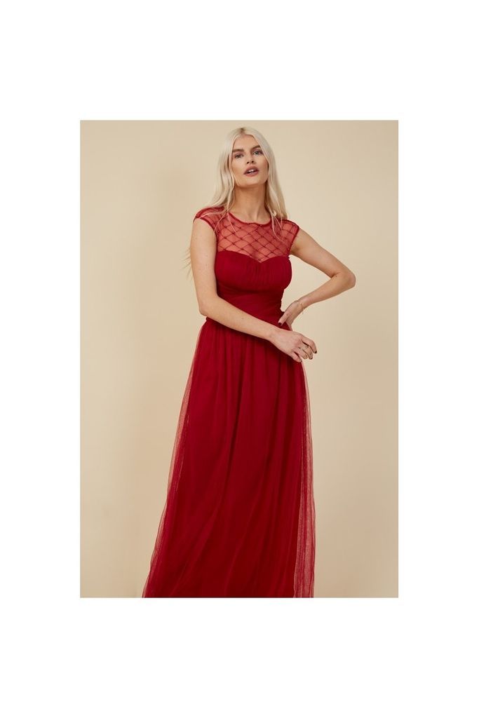 Bridesmaid Justice Red Embellished Maxi Dress size: 10