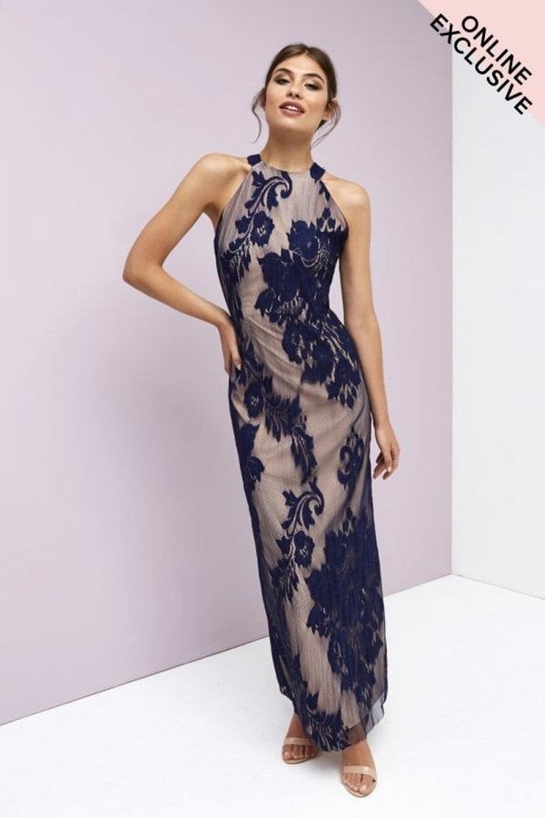 Baroque Lace Maxi Dress size: 10 UK, colour: Navy
