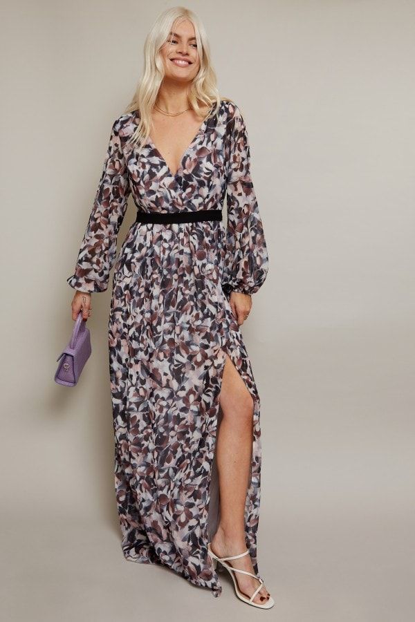 Denise Grey Abstract-Print Maxi Dress size: 10 UK, col