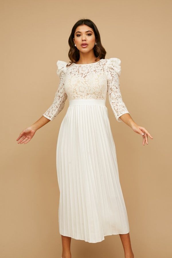 Arya White Lace Pleated Midaxi Dress size: 10 UK, colo