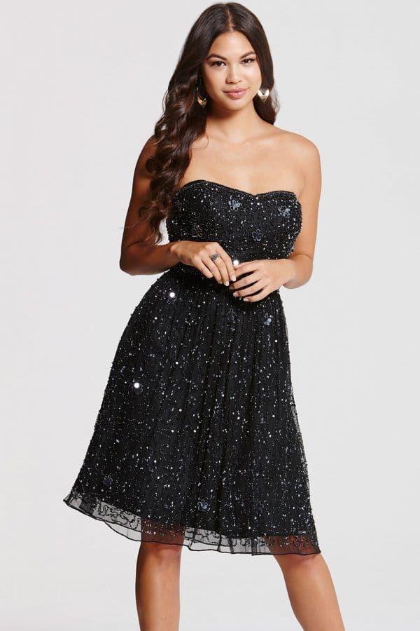 Black Bandeau Embellished Prom Dress size: 10 UK, colo