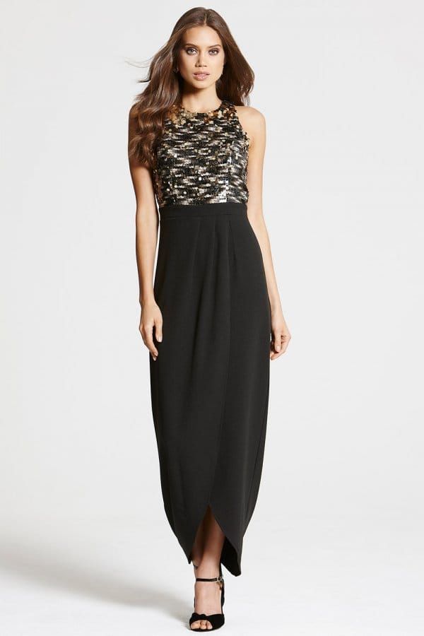 Black and Gold Crossover Maxi Dress size: 10 UK, colou