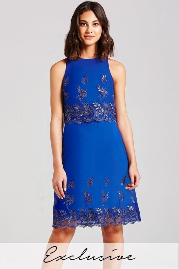 Blue Floral Overlay Dress size: 10 UK, colour: Blue