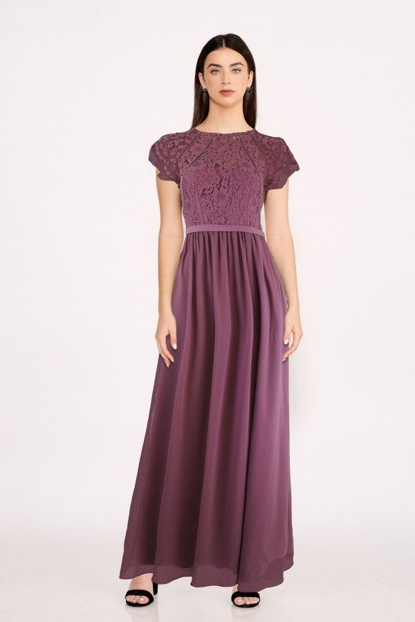 Bridesmaid Sonja Mauve Lace Maxi Dress size: 10 UK, co