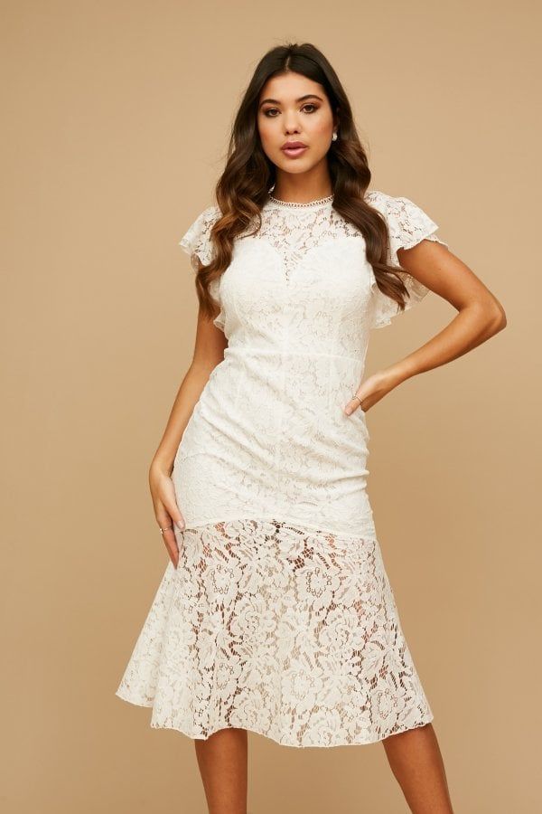Blaise White Lace Peplum Midi Dress size: 10 UK, colou